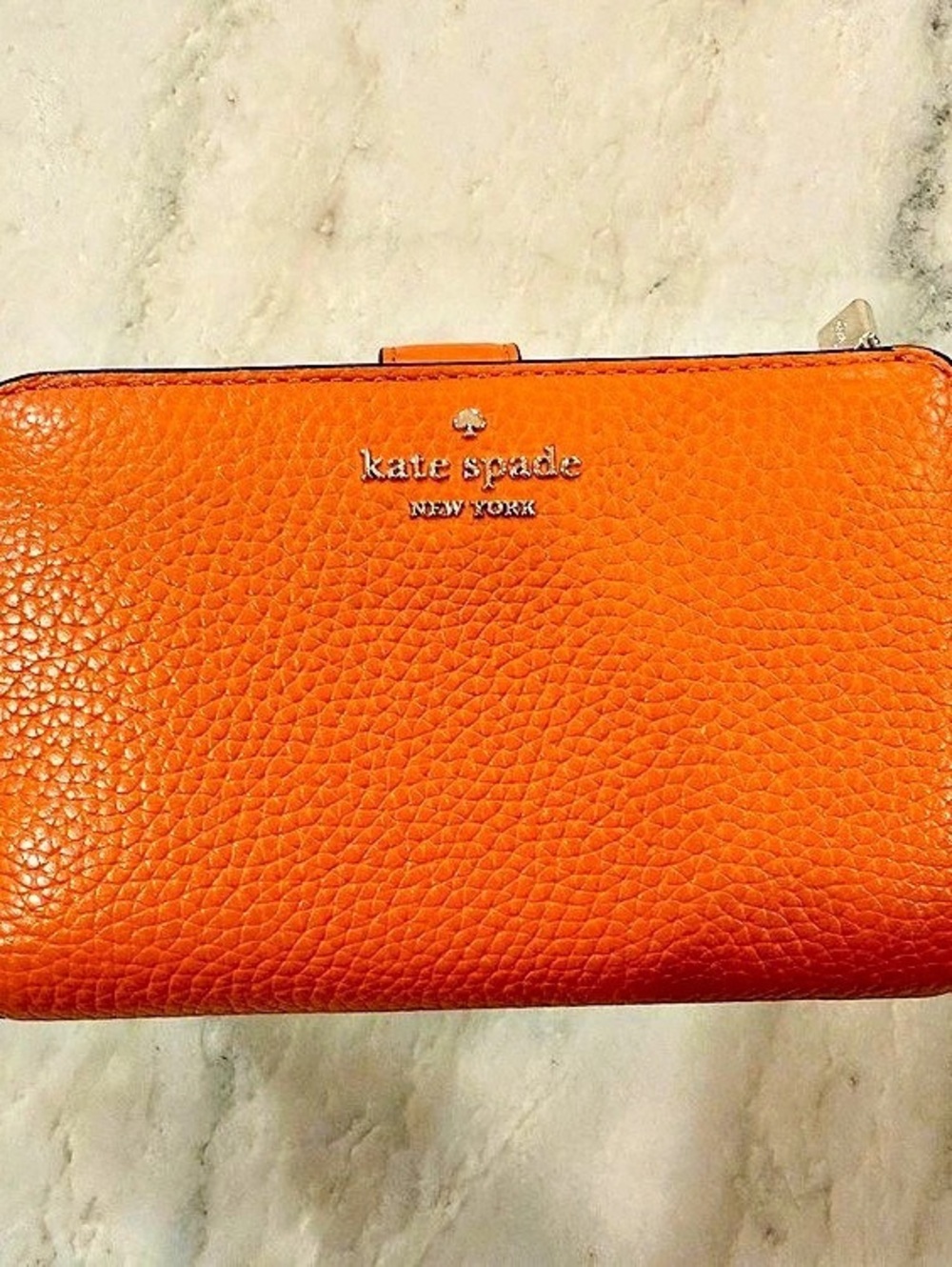 Kate Spade Medium Bifold Wallet Orange Pebbled Leather